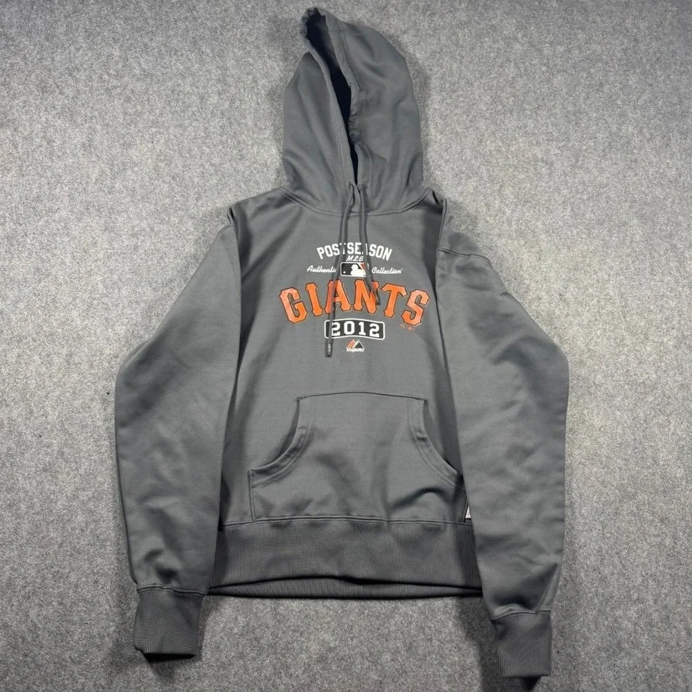 Majestic Mens SF Giants 2012 Postseason MLB Therma Base Hoodie Gray Small Sports